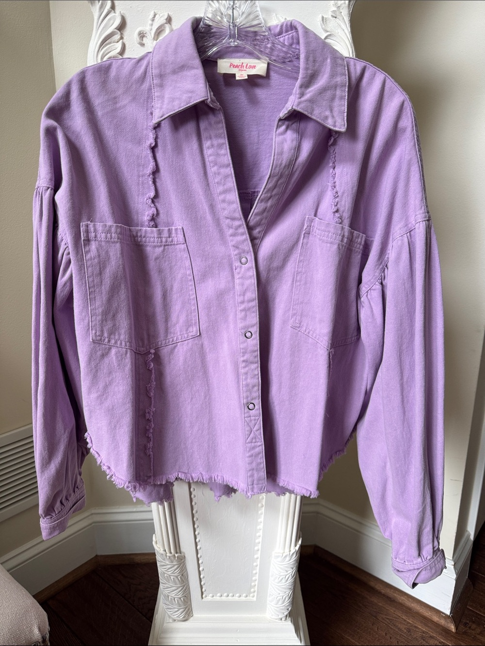 Peach Love California Lavender Raw-Edge Button Down Jacket